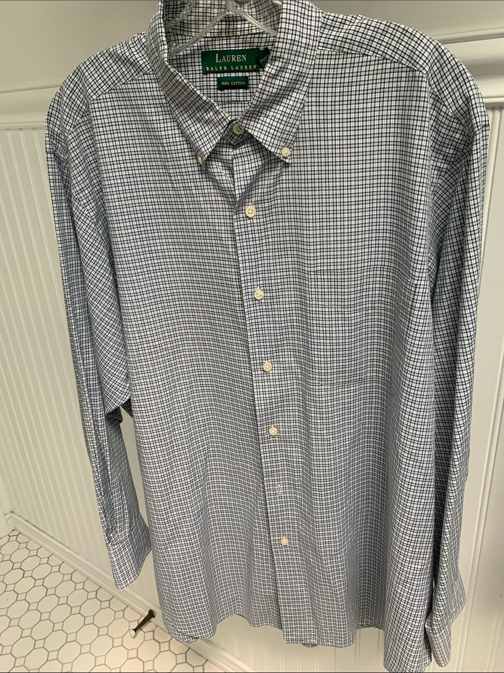Lauren Ralph Lauren Men's White and Blue Grid Button-Down Shirt